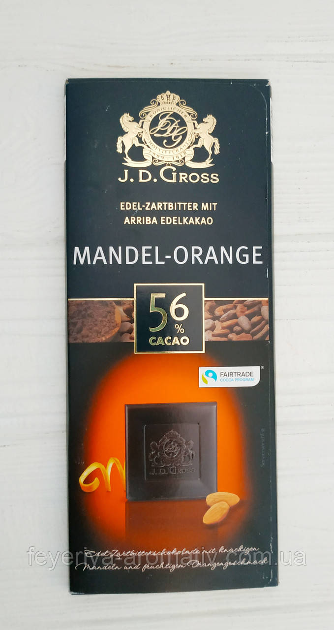 Шоколад чорний з мигдалем та цукатами J.D. Gross Mandel-orange 125 гр (Німеччина)