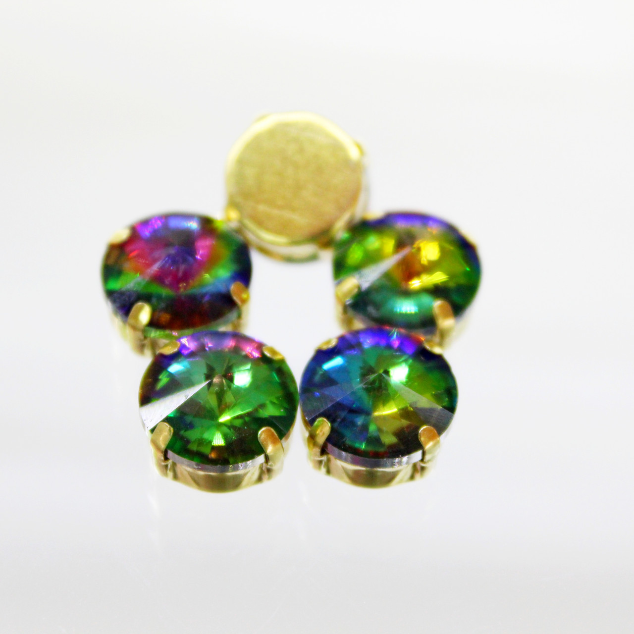 Стрази в золотих цапах 12 мм, колір Rainbow
