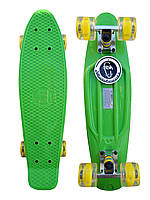 Скейт Пенни Борд Penny Fish Skateboards 22" Green со светящимися желтыми колесами