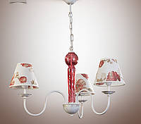 Люстра 3-х ламповая, металлическая с абажурами с красными маками для спальни, детской 17103-4 серии "Мишель"