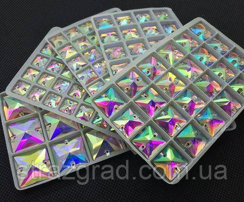 14мм Квадрати пришивні Crystal AB Скло, фото 1