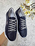 Жіночі літні шкіряні кросівки з перфорацією (темно-сині), фото 2