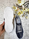 Жіночі літні шкіряні кросівки з перфорацією (темно-сині), фото 4