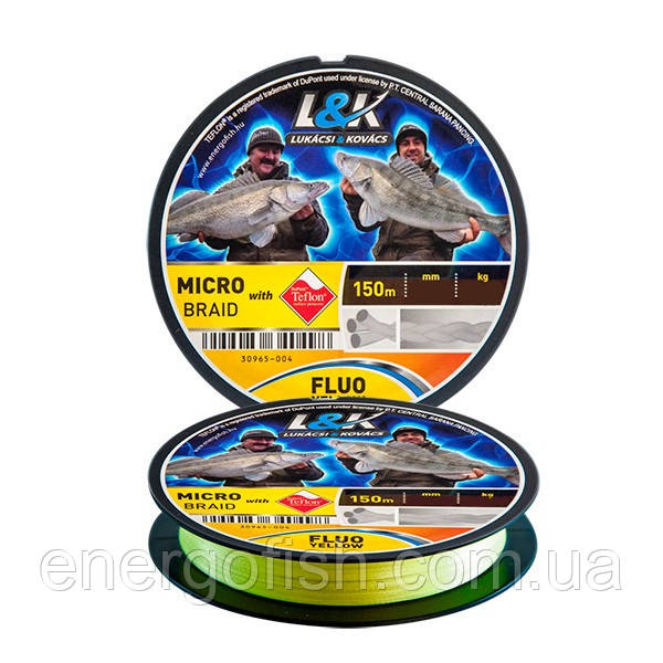 Шнур L&K X3 Micro Braid Teflon Fluo Yellow 150м 0.12мм 6.82кг