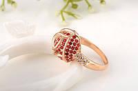 Позолоченное кольцо женское с красными цирконами Роза код 694