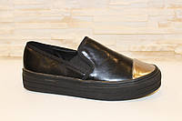 Слипоны черные женские серебристый носок Т428