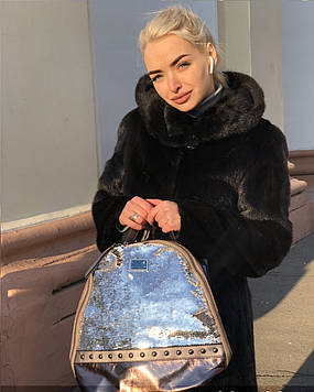 Модный бежевый женский рюкзак с паетками код 7-45