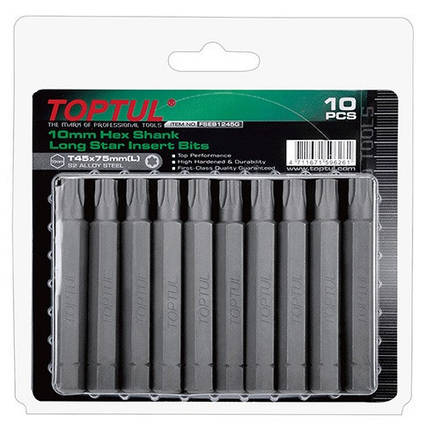 Набір біт 10мм L75мм T40 10 од. на блістері TOPTUL FSEB1240G, фото 1