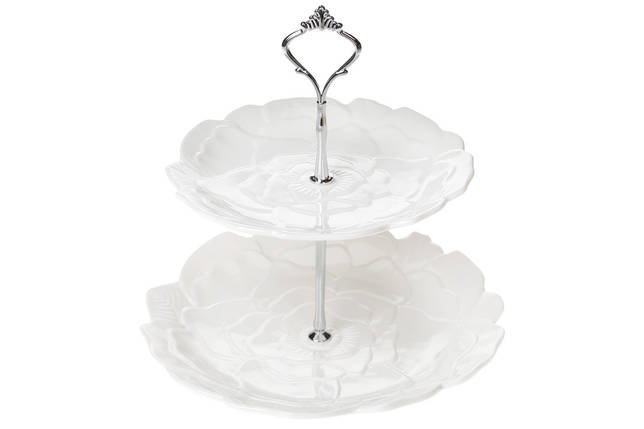 Етажерка порцеляновий двоярусна Квітка, 23см, колір - білий(988-198), фото 1