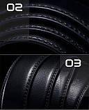 Чоловічий шкіряний ремінь автомат з натуральної шкіри. Чоловічий ремінь пояс для джинсів Чорний, фото 2