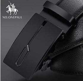 Ремінь чоловічий класичний NO.ONEPAUL шкіряний з пряжкою автомат (чорний)