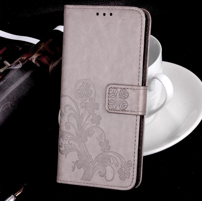 Чохол Clover для Xiaomi Redmione 9 книжка з квіткою Сірий