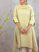 Льняное натуральное платье-туника для тех, кому нужно закрыть шею. Яркие цвета льна на выбор ХС-6ХХЛ