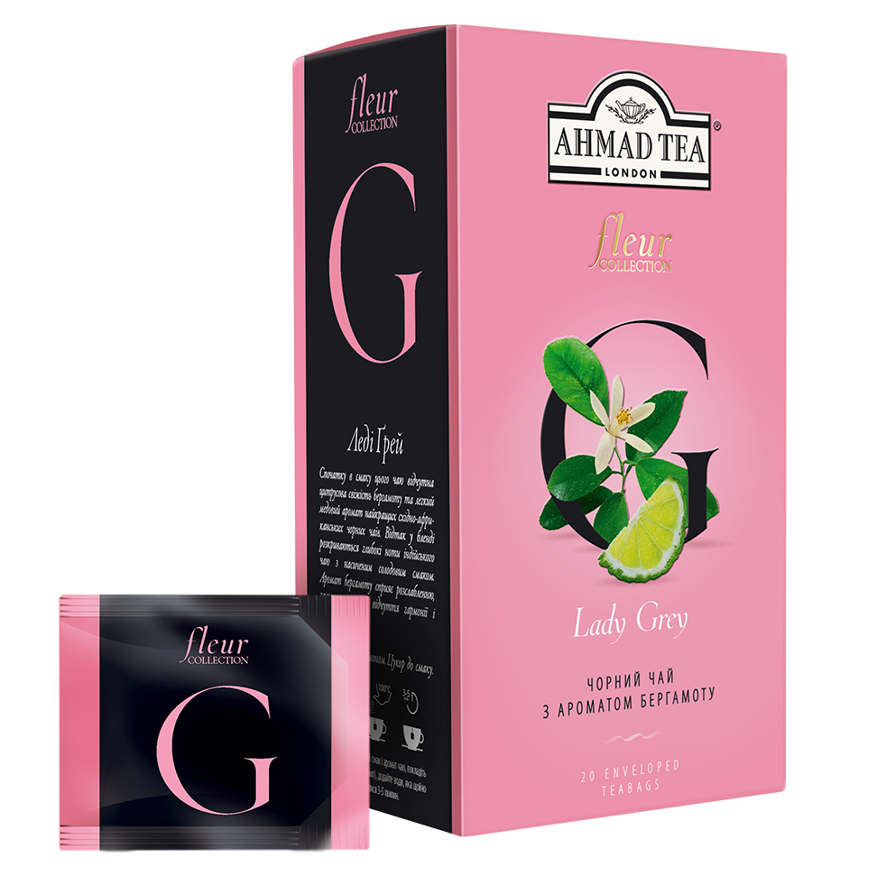 Чай Ахмад з бергамотом у пакетиках Флер Леді Грей чорний 20 х 2 г, фото 1