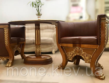 Комплект елітних м'яких меблів, два крісла й стіл "Тет-а-Тет" у шкірі, в кабінет, фото 2