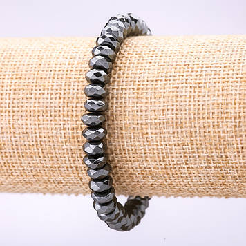 Браслет Гематит гранований рондель d-8х4 мм L- 18 см на резинці