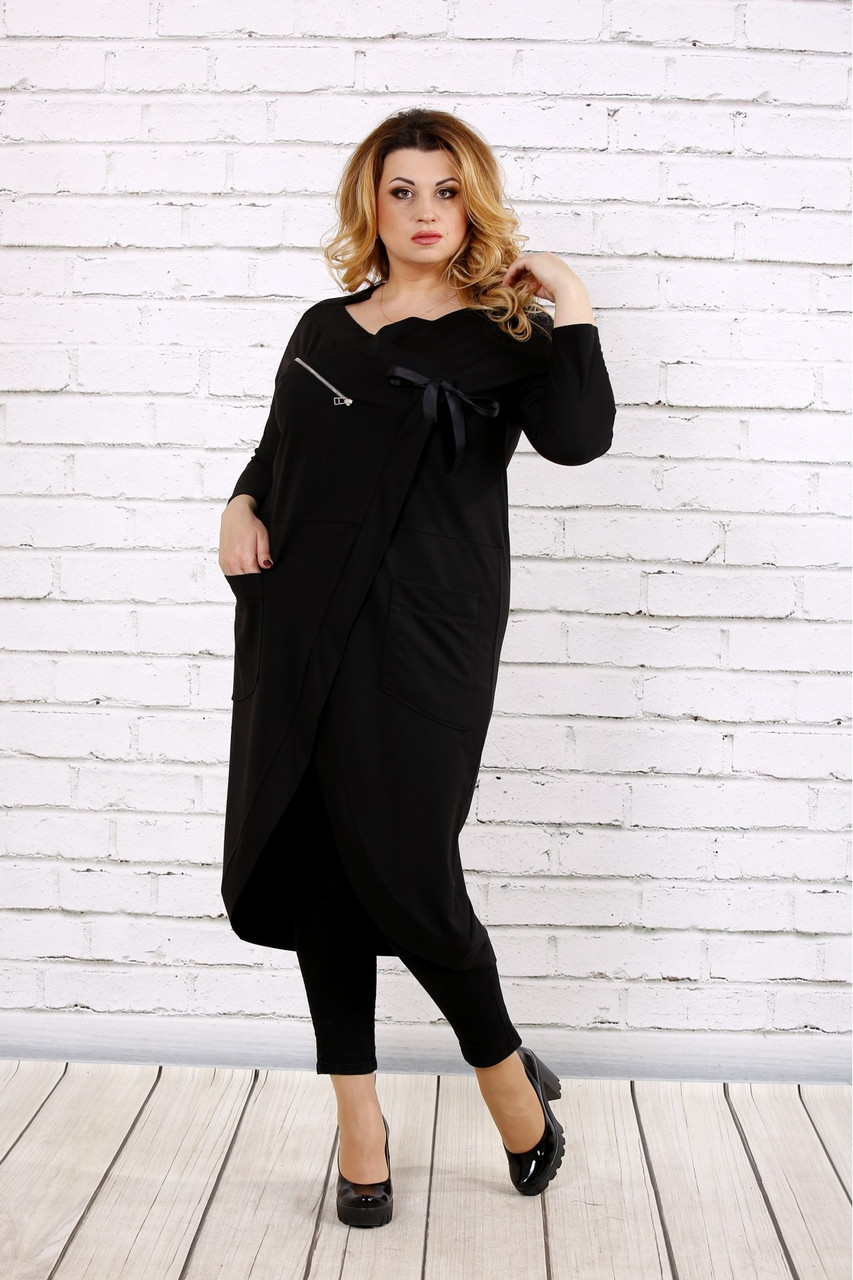 Чорна блузка жіноча модна трикотажна великого розміру 42-74. 0702-3