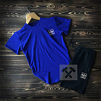 Чоловічий комплект футболка + шорти Adidas синього і чорного кольору (люкс) S