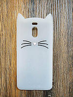 Об'ємний 3D силіконовий чохол для Meizu M6 Note Вусатий кіт білий