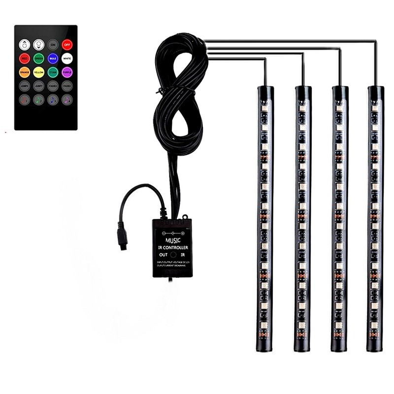 Світлодіодна підсвітка RGB салону з керуванням з пульта, 4 панелі х12 LED + світломузика