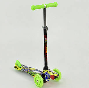 Самокат Mini Графіті салатовий світні колеса, алюмінієва рама