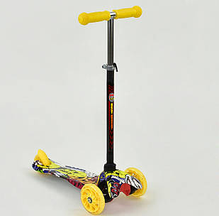 Самокат Mini Графіті жовтий світні колеса, алюмінієва рама