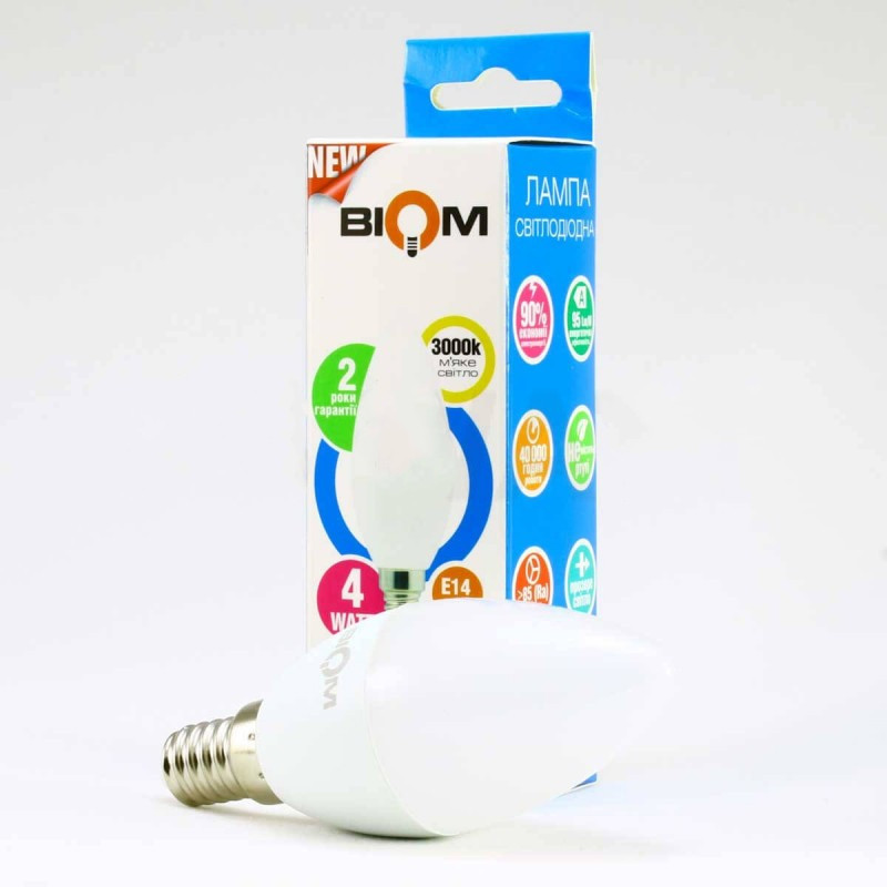 Світлодіодна лампа BIOM BT-549 C37 4 W E14 3000 К матова
