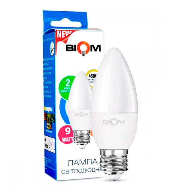 Світлодіодна лампа BIOM BT-588 C37 9W E27 4500К матова