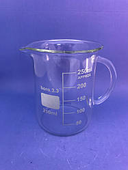 Склянка хімічна низька з мірками та ручкою 250 мл, Boro 3.3