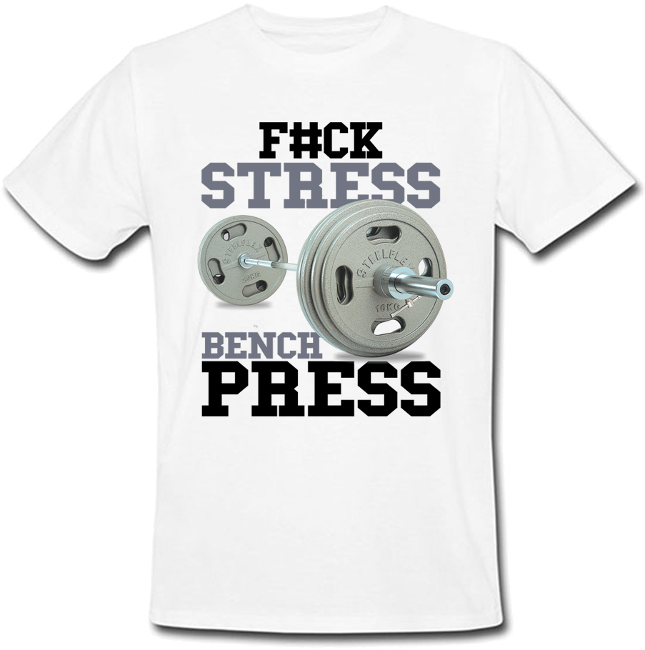 Чоловіча футболка F#ck Stress Bench Press (біла)