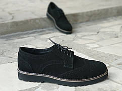 Туфлі броги чоловічі чорні натуральна замша
