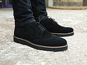 Туфлі броги чоловічі чорні натуральна замша, фото 3