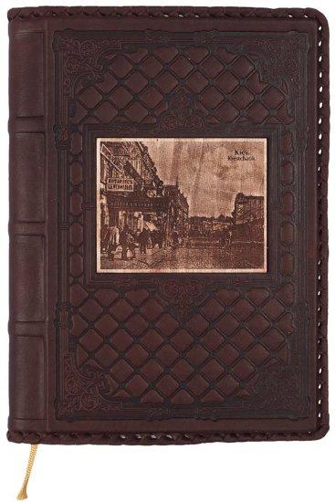 Щоденник А5 формату в шкіряній обкладинці з гравюрою і дизайнерським блоком "Хрещатик"