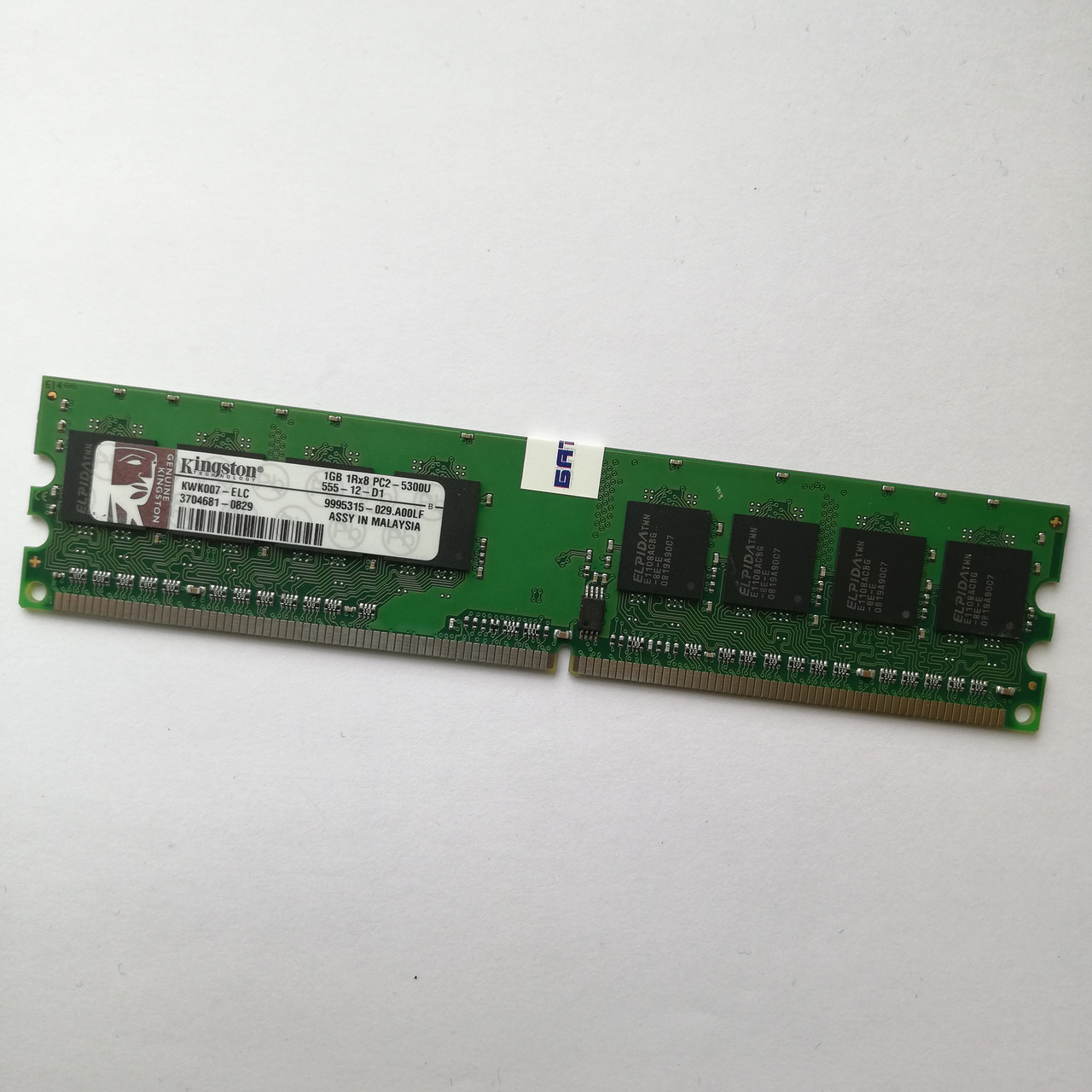 Оперативная память Kingston DDR2 1Gb 667MHz PC2 5300U 1R8 CL5 (KWK007-ELC) Б/У, фото 1