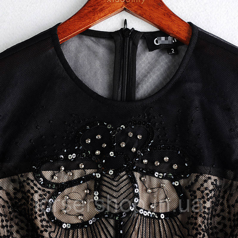 Элегантное черное вечернее платье с изысканным кружевом, изумительной вышивкой и бисерными деталями в наличии - фото 9 - id-p854851395