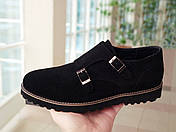 Туфлі броги чоловічі Monki чорні натуральна замша, фото 3