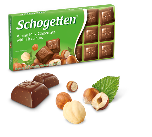 Шоколад молочний Шогетен з Лісовим горіхом Schogetten Alpine milk halzelnuts 100 г х 15 шт. в пакованні