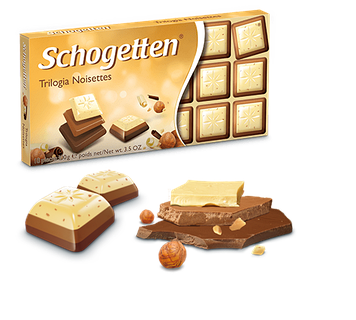 Шоколад молочний Шогетен Трилогія Schogеtten Trilogia Noisettes 100 г х 15 шт в упаковці