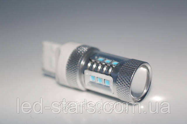 7440 (Т20) (W21W), 22W (620Lm) WHITE 6000K 12PCS 1W SAMSUNG +2PCS 5W CREE+Линза