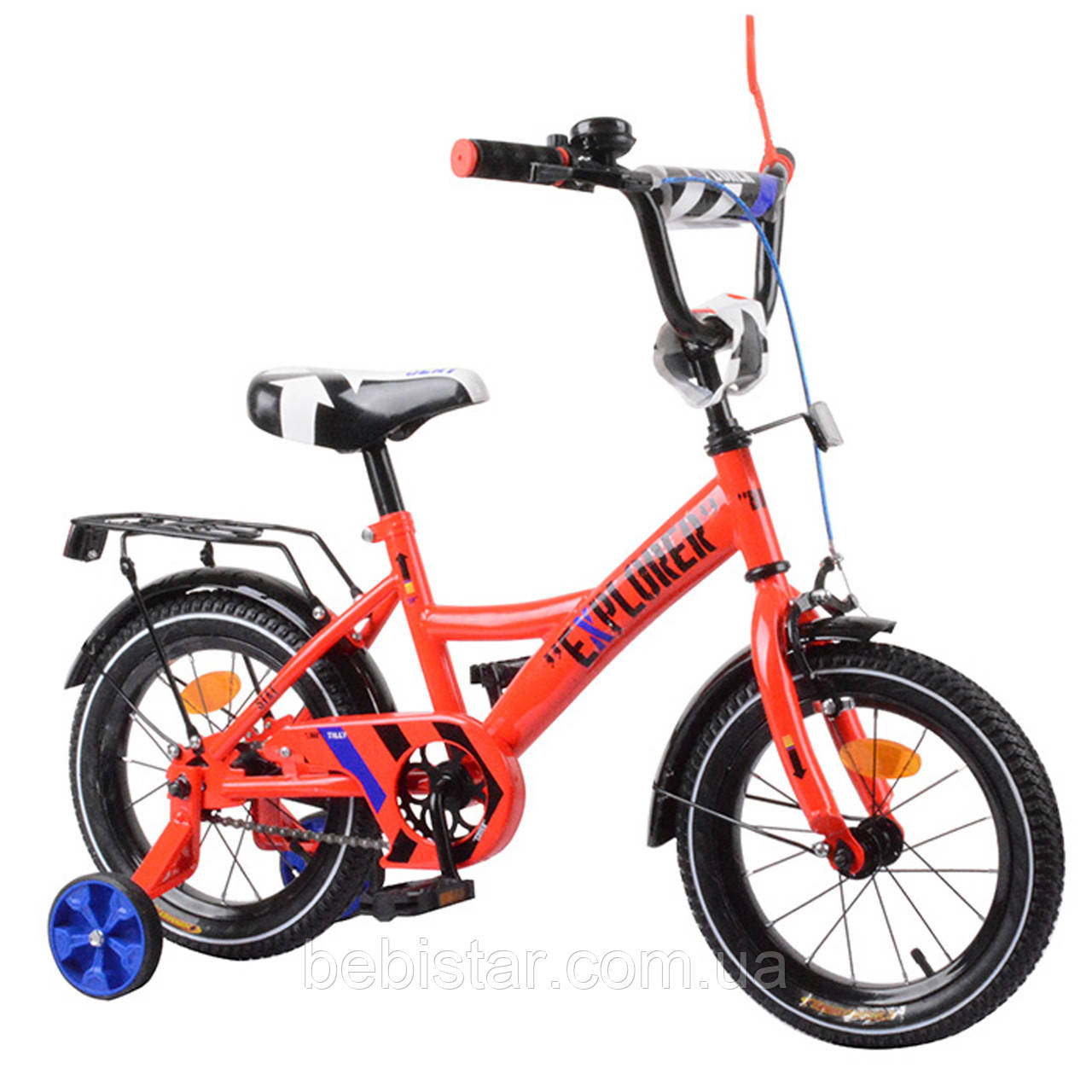 Двоколісний дитячий велосипед червоний Tilly EXPLORER 14" дзвіночок, ручне гальмо дітям 3-5 років
