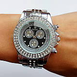 Класичні жіночі кварцові наручні годинники Rolex сріблястого кольору зі стразами, чорний циферблат, фото 4