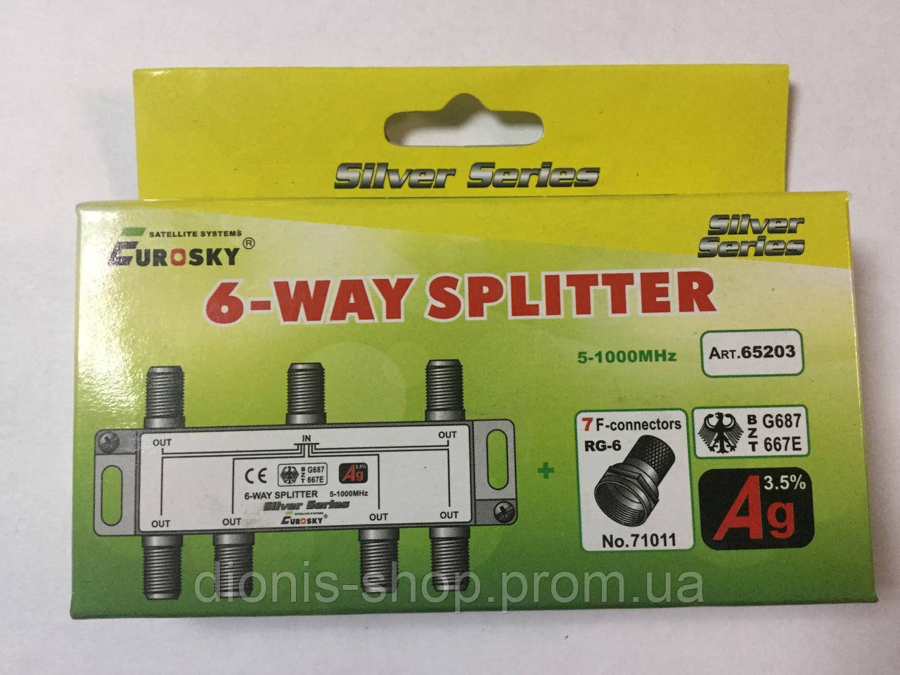 Splitter 6-WAY Eurosky 5-1000 MHZ Делитель Разветвитель 1/6 для эфирного, кабельного ТВ - фото 2 - id-p775966266