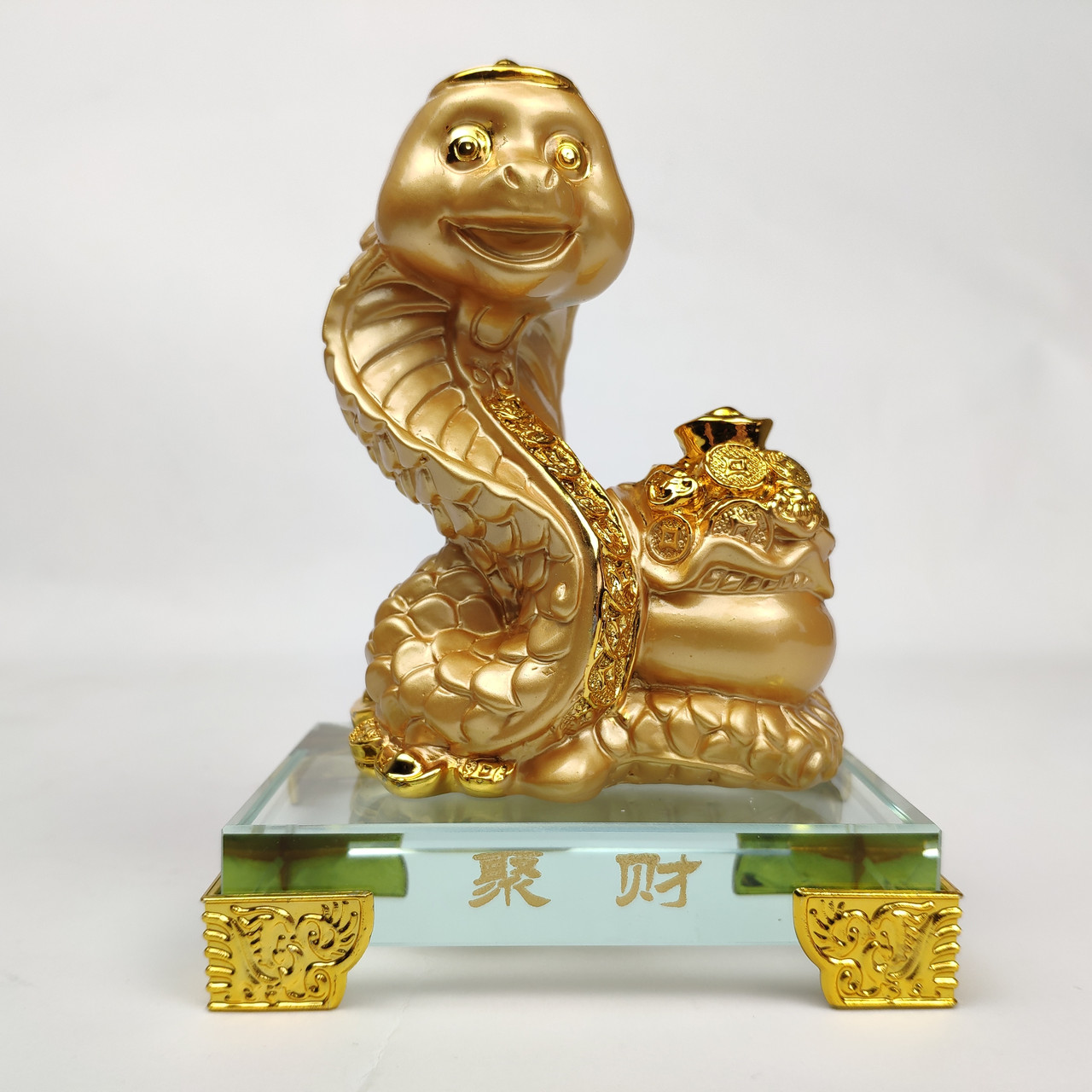 Змія на скляній підставці висота 12 см золотиста (C0286)