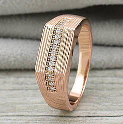 Каблучка 11620 ширина 7 мм білі фіаніти позолота РО розмір 17