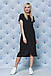 Летнее трикотажное платье с поясом черное, фото 2