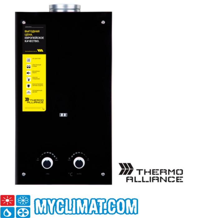 Колонка газова димохідна Thermo Alliance JSD20-10GD 10 л скло (чорне), фото 1