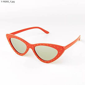 Оптом дзеркальні окуляри сонцезахисні котяче око - Червоні з шипами - 1-18260