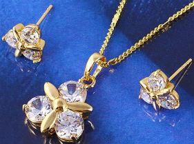 Набір сережки, кулон, ланцюжок позолота Gold Filled (GF254), фото 1