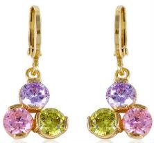Сережки позолота 3 різнобарвних циркони (GF399, фото 1