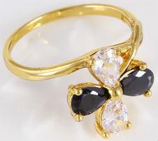 Кільце позолота Gold Filled з чорно-білими цирконами (GF461) Розмір 17, фото 1